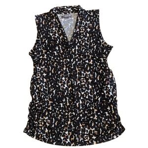 V-Neck Maternity Sleeveless Shirt Leopard Sz L Ruched Blouse A Pea in the Pod